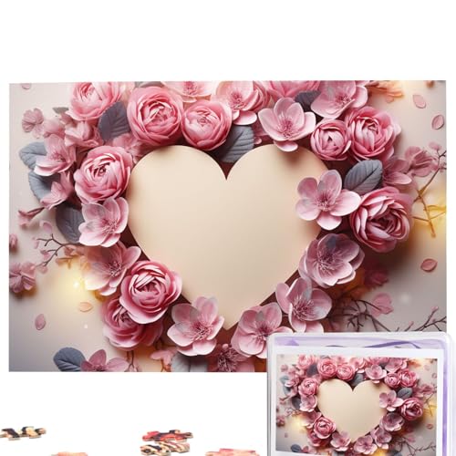 GFLFMXZW Puzzles, 1000 Teile, personalisierbar, Karte in Herzform, Blumen, Fotopuzzle, herausforderndes Bild, Puzzle für Erwachsene, personalisierbares Puzzle mit Aufbewahrungstasche (74,9 x 50 cm) von GFLFMXZW