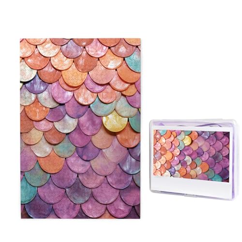 GFLFMXZW Puzzles, 1000 Teile, personalisierbar, Meerjungfrauen-Schuppen, Hintergrund, Fotopuzzle, herausforderndes Bild, Puzzle für Erwachsene, personalisierbares Puzzle mit Aufbewahrungstasche (50 x von GFLFMXZW