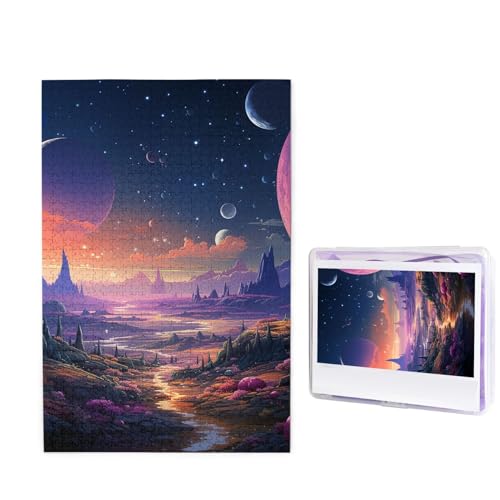 GFLFMXZW Puzzles, 1000 Teile, personalisierbar, bunt, Retro, Weltraumthema, Fotopuzzle für Erwachsene, personalisierbares Puzzle mit Aufbewahrungstasche (50 x 74,9 cm) von GFLFMXZW