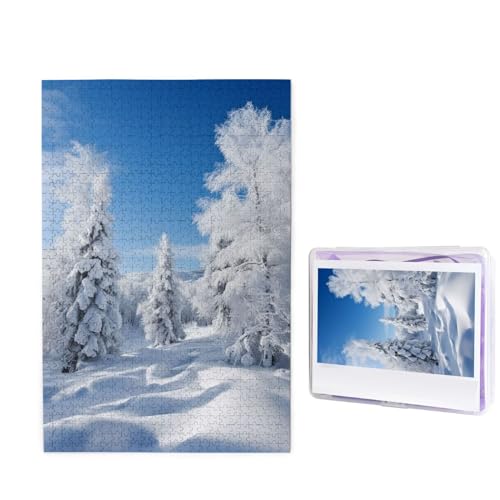 GFLFMXZW Puzzles, 1000 Teile, personalisierbar, schneebedeckte Winterbäume, Fotopuzzle, anspruchsvolles Bilderpuzzle für Erwachsene, personalisiertes Puzzle mit Aufbewahrungstasche (50 x 74,9 cm) von GFLFMXZW