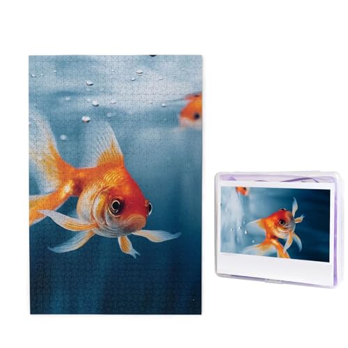 GFLFMXZW Puzzles, 1000 Teile, personalisierbar, schwimmend, kleine Fische, Fotopuzzle, herausforderndes Bild, Puzzle für Erwachsene, personalisierbares Puzzle mit Aufbewahrungstasche (50 x 74,9 cm) von GFLFMXZW