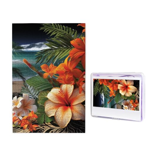 GFLFMXZW Puzzles, 1000 Teile, personalisierbar, tropische Blumen und Dekorationen, Fotopuzzle, herausforderndes Bild, Puzzle für Erwachsene, personalisierbares Puzzle mit Aufbewahrungstasche (50 x von GFLFMXZW