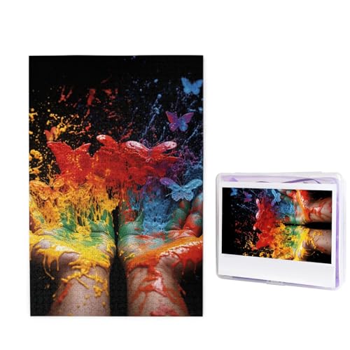 GFLFMXZW Puzzles, 1000 Teile, personalisierte Puzzles, farbige Hände und Spritzfarbe, Fotopuzzle, anspruchsvolles Bilderpuzzle für Erwachsene, personalisiertes Puzzle mit Aufbewahrungstasche (50 x von GFLFMXZW