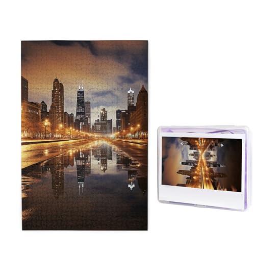 GFLFMXZW Puzzles, 1000 Teile, personalisiertes Puzzle, Chicago Fotopuzzle, herausforderndes Bild, Puzzle für Erwachsene, personalisierbares Puzzle mit Aufbewahrungstasche (50 x 74,9 cm) von GFLFMXZW