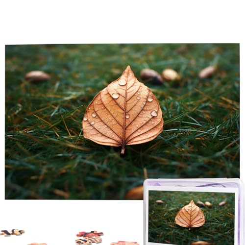 GFLFMXZW Puzzles, 1000 Teile, personalisiertes Puzzle, Herbstblatt im Gras, Fotopuzzle, herausforderndes Bild, Puzzle für Erwachsene, personalisierbares Puzzle mit Aufbewahrungstasche (74,9 x 50 cm) von GFLFMXZW