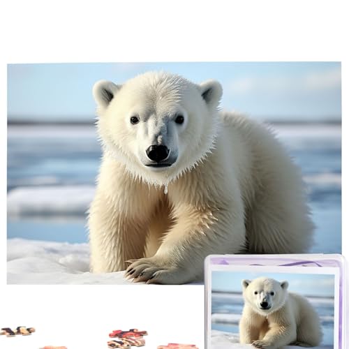 GFLFMXZW Puzzles, 1000 Teile, personalisiertes Puzzle, Motiv: Eisbär, Fotopuzzle, herausforderndes Bild, Puzzle für Erwachsene, personalisierbares Puzzle mit Aufbewahrungstasche (74,9 x 50 cm) von GFLFMXZW