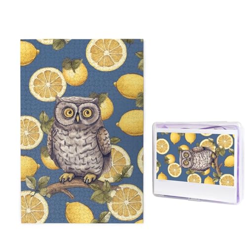 GFLFMXZW Puzzles, 1000 Teile, personalisiertes Puzzle, Motiv: Zitrone und Eule, Fotopuzzle, herausforderndes Bild, Puzzle für Erwachsene, personalisierbares Puzzle mit Aufbewahrungstasche (50 x 74,9 von GFLFMXZW