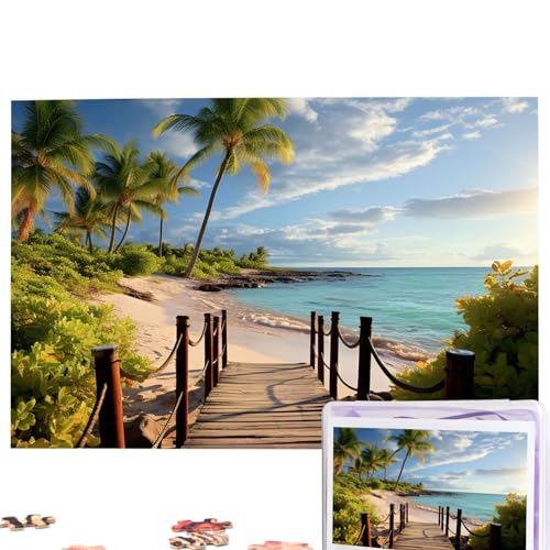 GFLFMXZW Puzzles, 1000 Teile, personalisiertes Puzzle, Palmen, Strand, Meer, Ozean, Fotopuzzle, herausforderndes Bild, Puzzle für Erwachsene, personalisierbares Puzzle mit Aufbewahrungstasche (74,9 x von GFLFMXZW