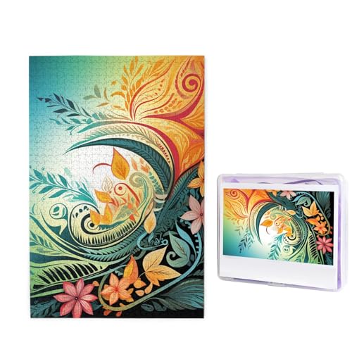 GFLFMXZW Puzzles, 1000 Teile, personalisiertes Puzzle, Stammesgrafiken und Blumenmuster, Fotopuzzle, herausforderndes Bilder-Puzzle für Erwachsene, personalisiertes Puzzle mit Aufbewahrungstasche (50 von GFLFMXZW
