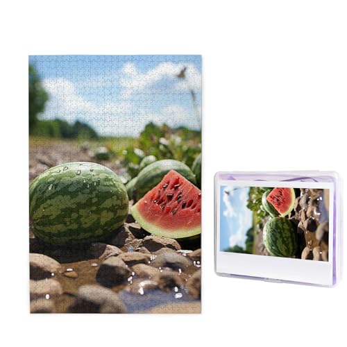 GFLFMXZW Puzzles, 1000 Teile, personalisiertes Puzzle, Wassermelone auf dem Boden, Fotopuzzle, herausforderndes Bild, Puzzle für Erwachsene, personalisierbares Puzzle mit Aufbewahrungstasche (50 x von GFLFMXZW