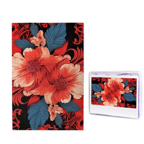 GFLFMXZW Puzzles, 1000 Teile, personalisiertes Puzzle, rotes Blumenmuster, Fotopuzzle, herausforderndes Bild, Puzzle für Erwachsene, personalisierbares Puzzle mit Aufbewahrungstasche (50 x 74,9 cm) von GFLFMXZW