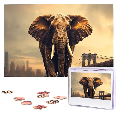 Personalisiertes Holzpuzzle 1000 Teile Puzzle Paar Puzzle Familienpuzzle Elefant auf einer Brücke Bilderpuzzle Fotopuzzle für Erwachsene Geburtstag Hochzeit 74,9 x 50 cm von GFLFMXZW