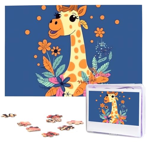 Personalisiertes Holzpuzzle 1000 Teile Puzzle Paar Puzzle Familienpuzzle Giraffe mit Blumenlogo Bilderpuzzle Fotopuzzle für Erwachsene Geburtstag Hochzeit 74,9 x 50 cm von GFLFMXZW