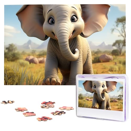 Puzzles, 1000 Teile, personalisierbar, Cartoon-Elefant, Fotopuzzle, herausforderndes Bild, Puzzle für Erwachsene, personalisierbares Puzzle mit Aufbewahrungstasche (74,9 x 50 cm) von GFLFMXZW