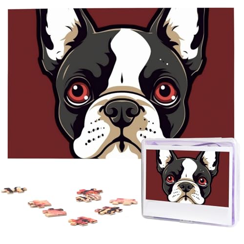 Puzzles, 1000 Teile, personalisiertes Puzzle, Cartoon-Boston-Terrier-Gesicht, Fotopuzzle, herausforderndes Bild, Puzzle für Erwachsene, personalisierbares Puzzle mit Aufbewahrungstasche (74,9 x 50 cm) Puzzles, 1000 Teile, personalisiertes Puzzle, Cartoon-Boston-Terrier-Gesicht, Fotopuzzle, herausforderndes Bild, Puzzle für Erwachsene, personalisierbares Puzzle mit Aufbewahrungstasche (74,9 x 50 cm) von GFLFMXZW