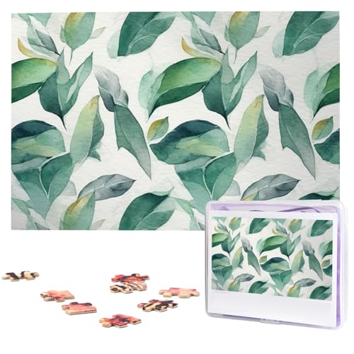 Puzzles, 1000 Teile, personalisiertes Puzzle, grüne Aquarellblätter, Druck, Fotopuzzle, anspruchsvolles Bild, Puzzle für Erwachsene, personalisierbares Puzzle mit Aufbewahrungstasche (74,9 x 50 cm) Puzzles, 1000 Teile, personalisiertes Puzzle, grüne Aquarellblätter, Druck, Fotopuzzle, anspruchsvolles Bild, Puzzle für Erwachsene, personalisierbares Puzzle mit Aufbewahrungstasche (74,9 x 50 cm) von GFLFMXZW