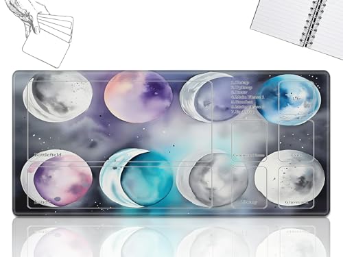 GFRGTFHYT Playmat für MTG-Karten Spielmatte mit genähten Feldregeln Zonen Spielmatte Schreibtischmatten Größe 61 x 35,6 cm Mauspad Mauspad für MTG-Kartenspiel Spielen für Anfänger, Kunstphasen des von GFRGTFHYT