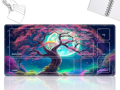 GFRGTFHYT Playmat für MTG-Karten Spielmatte mit rutschfester Gummiunterseite, genähte Feldregeln, Zonen, Spielmatte, Schreibtischmatten mit Baummond, Größe 61 x 35,6 cm, Mauspad für MTG TCG GFRGTFHYT Playmat für MTG-Karten Spielmatte mit rutschfester Gummiunterseite, genähte Feldregeln, Zonen, Spielmatte, Schreibtischmatten mit Baummond, Größe 61 x 35,6 cm, Mauspad für MTG TCG von GFRGTFHYT