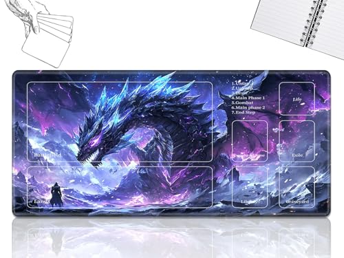 GFRGTFHYT Playmat für MTG-Karten Spielmatte mit rutschfester Gummiunterseite, genähte Feldregeln, Zonen, Spielmatte, Schreibtischmatten mit C-Drachengröße, 61 x 35,6 cm, Mauspad für MTG TCG von GFRGTFHYT