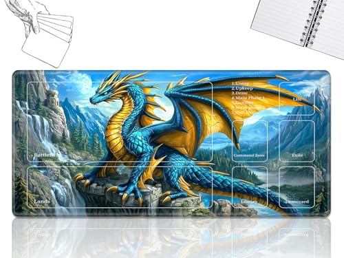 GFRGTFHYT Playmat für MTG-Karten Spielmatte mit rutschfester Gummiunterseite, genähte Feldregeln, Zonen, Spielmatte, Schreibtischmatten mit G-Drachen, Größe 61 x 35,6 cm, Mauspad für MTG TCG GFRGTFHYT Playmat für MTG-Karten Spielmatte mit rutschfester Gummiunterseite, genähte Feldregeln, Zonen, Spielmatte, Schreibtischmatten mit G-Drachen, Größe 61 x 35,6 cm, Mauspad für MTG TCG von GFRGTFHYT