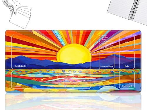 GFRGTFHYT Playmat für MTG-Karten Spielmatte mit rutschfester Gummiunterseite, genähte Feldregeln, Zonen, Spielmatte, Schreibtischmatten mit Kunstsonne, Größe 61 x 35,6 cm, Mauspad für MTG TCG GFRGTFHYT Playmat für MTG-Karten Spielmatte mit rutschfester Gummiunterseite, genähte Feldregeln, Zonen, Spielmatte, Schreibtischmatten mit Kunstsonne, Größe 61 x 35,6 cm, Mauspad für MTG TCG von GFRGTFHYT