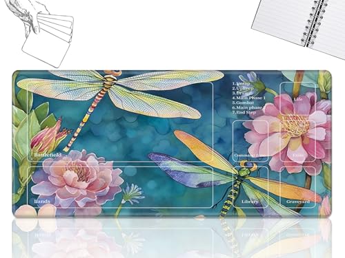 GFRGTFHYT Playmat für MTG-Karten Spielmatte mit rutschfester Gummiunterseite, genähte Feldregeln, Zonen, Spielmatte, Schreibtischmatten mit Libelle, Größe 61 x 35,6 cm, Mauspad für MTG TCG Kartenspiel GFRGTFHYT Playmat für MTG-Karten Spielmatte mit rutschfester Gummiunterseite, genähte Feldregeln, Zonen, Spielmatte, Schreibtischmatten mit Libelle, Größe 61 x 35,6 cm, Mauspad für MTG TCG Kartenspiel von GFRGTFHYT