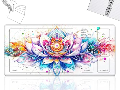 GFRGTFHYT Playmat für MTG-Karten Spielmatte mit rutschfester Gummiunterseite, genähte Feldregeln, Zonen, Spielmatte, Schreibtischmatten mit Lotusblüte, Größe 61 x 35,6 cm, Mauspad für MTG TCG GFRGTFHYT Playmat für MTG-Karten Spielmatte mit rutschfester Gummiunterseite, genähte Feldregeln, Zonen, Spielmatte, Schreibtischmatten mit Lotusblüte, Größe 61 x 35,6 cm, Mauspad für MTG TCG von GFRGTFHYT