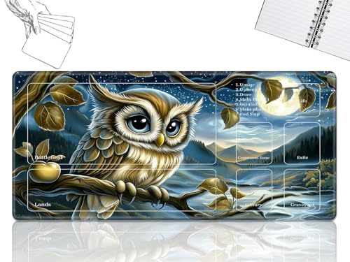 GFRGTFHYT Playmat für MTG-Karten Spielmatte mit rutschfester Gummiunterseite, genähte Feldregeln, Zonen, Spielmatte, Schreibtischmatten mit Mond-Eule, Größe 61 x 35,6 cm, Mauspad für MTG TCG GFRGTFHYT Playmat für MTG-Karten Spielmatte mit rutschfester Gummiunterseite, genähte Feldregeln, Zonen, Spielmatte, Schreibtischmatten mit Mond-Eule, Größe 61 x 35,6 cm, Mauspad für MTG TCG von GFRGTFHYT