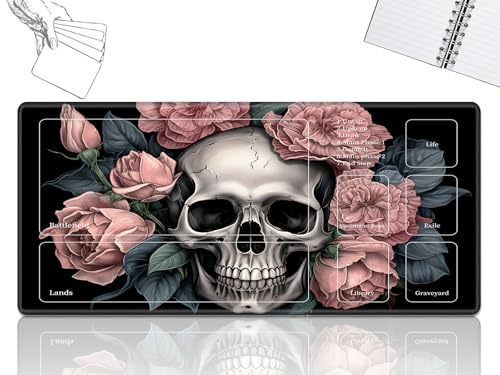 GFRGTFHYT Playmat für MTG-Karten Spielmatte mit rutschfester Gummiunterseite, genähte Feldregeln, Zonen, Spielmatte, Schreibtischmatten mit Totenkopf-Rosen, Größe 61 x 35,6 cm, Mauspad für MTG TCG GFRGTFHYT Playmat für MTG-Karten Spielmatte mit rutschfester Gummiunterseite, genähte Feldregeln, Zonen, Spielmatte, Schreibtischmatten mit Totenkopf-Rosen, Größe 61 x 35,6 cm, Mauspad für MTG TCG von GFRGTFHYT
