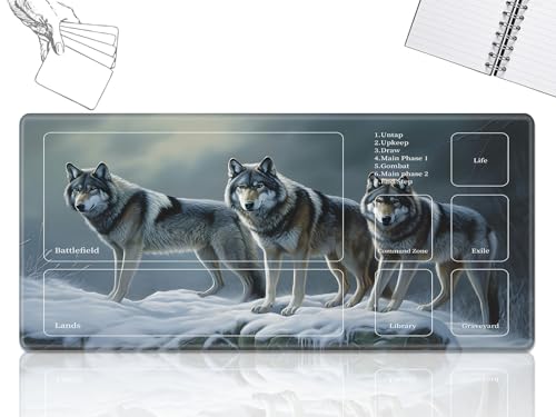 GFRGTFHYT Playmat für MTG-Karten Spielmatte mit rutschfester Gummiunterseite, genähte Feldregeln, Zonen, Spielmatte, Schreibtischmatten mit Wolf, Größe 61 x 35,6 cm, Mauspad für MTG TCG Kartenspiel GFRGTFHYT Playmat für MTG-Karten Spielmatte mit rutschfester Gummiunterseite, genähte Feldregeln, Zonen, Spielmatte, Schreibtischmatten mit Wolf, Größe 61 x 35,6 cm, Mauspad für MTG TCG Kartenspiel von GFRGTFHYT