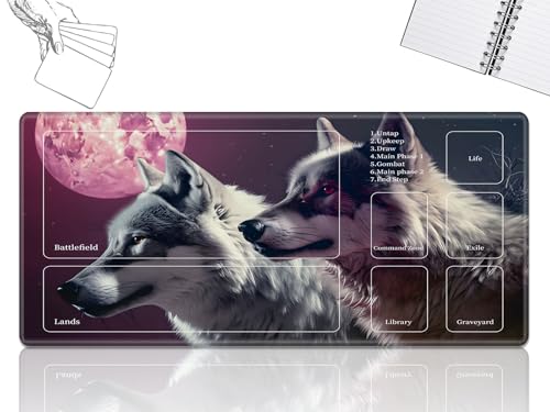 GFRGTFHYT Playmat für MTG-Karten Spielmatte mit rutschfester Gummiunterseite, genähte Feldregeln, Zonen, Spielmatte, Schreibtischmatten mit Wolfsmond-Größe, 61 x 35,6 cm, Mauspad für GFRGTFHYT Playmat für MTG-Karten Spielmatte mit rutschfester Gummiunterseite, genähte Feldregeln, Zonen, Spielmatte, Schreibtischmatten mit Wolfsmond-Größe, 61 x 35,6 cm, Mauspad für von GFRGTFHYT