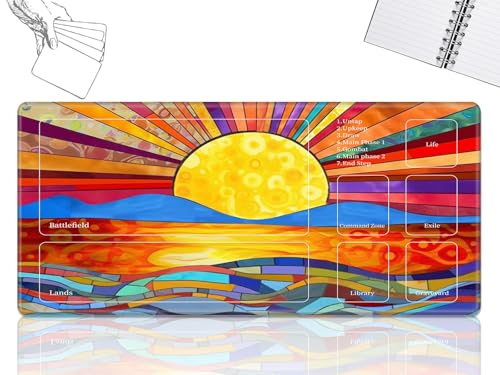 GFRGTFHYT Playmat für MTG-Karten Spielmatte mit rutschfester Gummiunterseite, genähte Feldregeln, Zonen, Spielmatte, Schreibtischmatten mit einer Kunstsonne, Größe 61 x 35,6 cm, Mauspad für MTG TCG GFRGTFHYT Playmat für MTG-Karten Spielmatte mit rutschfester Gummiunterseite, genähte Feldregeln, Zonen, Spielmatte, Schreibtischmatten mit einer Kunstsonne, Größe 61 x 35,6 cm, Mauspad für MTG TCG von GFRGTFHYT