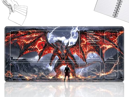 GFRGTFHYT Playmat für MTG-Karten Spielmatte mit rutschfester Gummiunterseite, genähte Feldregeln, Zonen, Spielmatte, Schreibtischunterlagen mit O-Drachen, Größe 61 x 35,6 cm, Mauspad für MTG TCG GFRGTFHYT Playmat für MTG-Karten Spielmatte mit rutschfester Gummiunterseite, genähte Feldregeln, Zonen, Spielmatte, Schreibtischunterlagen mit O-Drachen, Größe 61 x 35,6 cm, Mauspad für MTG TCG von GFRGTFHYT