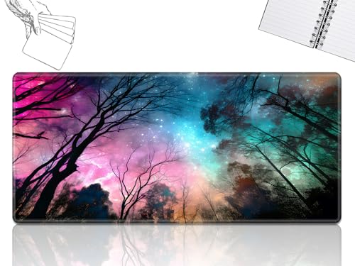 GFRGTFHYT for MTG Playmat, Game Play Mat for MTG TCG 61.0 cmx35.6 cm Trading Card Inked Game Playmats with Stitched Smooth Rubber Surface Battle Game Play Mats Desk Mousepad, Galaxy Forest Tree von GFRGTFHYT