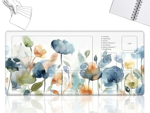 Playmat für MTG-Karten Spielmatte mit rutschfester Gummiunterseite, genähte Feldregeln, Zonen, Spielmatte, Schreibtischmatten mit Aquarell-Blume, Größe 61 x 35,6 cm, Mauspad für MTG TCG Kartenspiel Playmat für MTG-Karten Spielmatte mit rutschfester Gummiunterseite, genähte Feldregeln, Zonen, Spielmatte, Schreibtischmatten mit Aquarell-Blume, Größe 61 x 35,6 cm, Mauspad für MTG TCG Kartenspiel von GFRGTFHYT