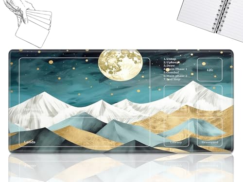 Playmat für MTG-Karten Spielmatte mit rutschfester Gummiunterseite, genähte Feldregeln, Zonen, Spielmatte, Schreibtischmatten mit Bergmond, abstrakte Größe, 61 x 35,6 cm, Mauspad für MTG TCG Playmat für MTG-Karten Spielmatte mit rutschfester Gummiunterseite, genähte Feldregeln, Zonen, Spielmatte, Schreibtischmatten mit Bergmond, abstrakte Größe, 61 x 35,6 cm, Mauspad für MTG TCG von GFRGTFHYT