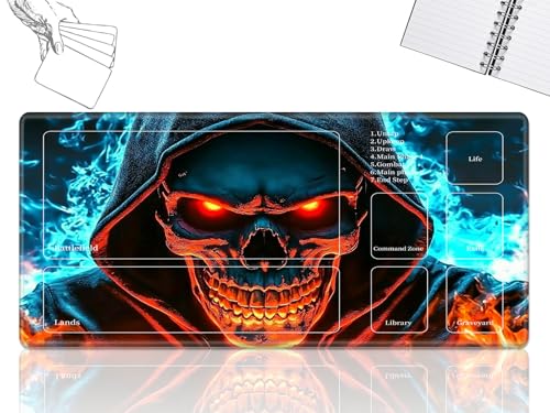 Playmat für MTG-Karten Spielmatte mit rutschfester Gummiunterseite, genähte Feldregeln, Zonen, Spielmatte, Schreibtischmatten mit Feuerschädel Gesicht, Größe 61 x 35,6 cm, Mauspad für MTG TCG Playmat für MTG-Karten Spielmatte mit rutschfester Gummiunterseite, genähte Feldregeln, Zonen, Spielmatte, Schreibtischmatten mit Feuerschädel Gesicht, Größe 61 x 35,6 cm, Mauspad für MTG TCG von GFRGTFHYT
