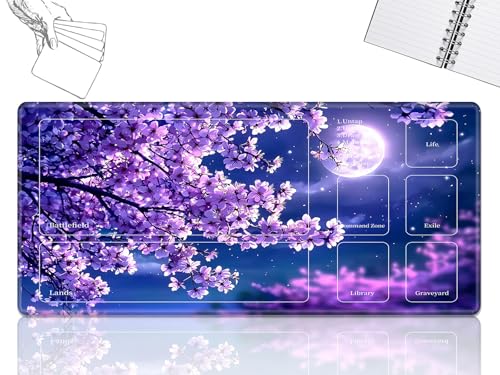 Playmat für MTG-Karten Spielmatte mit rutschfester Gummiunterseite, genähte Feldregeln, Zonen, Spielmatte, Schreibtischmatten mit Kirschblütenmond, Größe 61 x 35,6 cm, Mauspad für MTG TCG Kartenspiel Playmat für MTG-Karten Spielmatte mit rutschfester Gummiunterseite, genähte Feldregeln, Zonen, Spielmatte, Schreibtischmatten mit Kirschblütenmond, Größe 61 x 35,6 cm, Mauspad für MTG TCG Kartenspiel von GFRGTFHYT