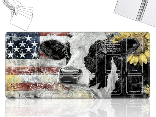 Playmat für MTG-Karten Spielmatte mit rutschfester Gummiunterseite, genähte Feldregeln, Zonen, Spielmatte, Schreibtischmatten mit Kuh, amerikanische Flagge, Größe 61 x 35,6 cm, Mauspad für MTG TCG Playmat für MTG-Karten Spielmatte mit rutschfester Gummiunterseite, genähte Feldregeln, Zonen, Spielmatte, Schreibtischmatten mit Kuh, amerikanische Flagge, Größe 61 x 35,6 cm, Mauspad für MTG TCG von GFRGTFHYT