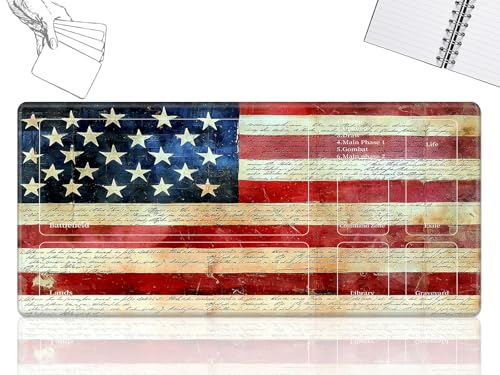 Playmat für MTG-Karten Spielmatte mit rutschfester Gummiunterseite, genähte Feldregeln, Zonen, Spielmatte, Schreibtischmatten mit US-amerikanischer Flagge, Retro, 61 x 35,6 cm, Mauspad für MTG TCG Playmat für MTG-Karten Spielmatte mit rutschfester Gummiunterseite, genähte Feldregeln, Zonen, Spielmatte, Schreibtischmatten mit US-amerikanischer Flagge, Retro, 61 x 35,6 cm, Mauspad für MTG TCG von GFRGTFHYT