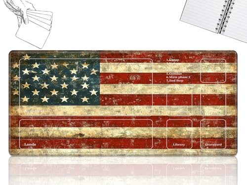 Playmat für MTG-Karten Spielmatte mit rutschfester Gummiunterseite, genähte Feldregeln, Zonen, Spielmatte, Schreibtischmatten mit amerikanischer Flagge, Retro-Größe, 61 x 35,6 cm, Mauspad für Playmat für MTG-Karten Spielmatte mit rutschfester Gummiunterseite, genähte Feldregeln, Zonen, Spielmatte, Schreibtischmatten mit amerikanischer Flagge, Retro-Größe, 61 x 35,6 cm, Mauspad für von GFRGTFHYT