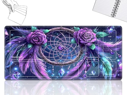 Playmat für MTG-Karten Spielmatte mit rutschfester Gummiunterseite, genähte Feldregeln, Zonen, Spielmatte, Schreibtischmatten mit lila Traumfänger, Größe 61 x 35,6 cm, Mauspad für MTG TCG Kartenspiel Playmat für MTG-Karten Spielmatte mit rutschfester Gummiunterseite, genähte Feldregeln, Zonen, Spielmatte, Schreibtischmatten mit lila Traumfänger, Größe 61 x 35,6 cm, Mauspad für MTG TCG Kartenspiel von GFRGTFHYT