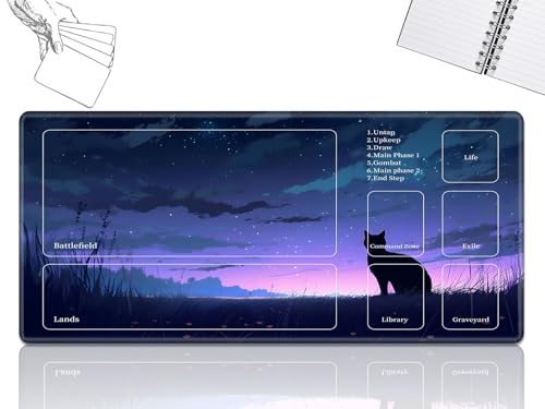 Playmat für MTG-Karten Spielmatte mit rutschfester Gummiunterseite, genähte Feldregeln, Zonen, Spielmatte, Schreibtischmatten mit violetter Galaxie-Katze, Größe 61 x 35,6 cm, Mauspad für MTG TCG Playmat für MTG-Karten Spielmatte mit rutschfester Gummiunterseite, genähte Feldregeln, Zonen, Spielmatte, Schreibtischmatten mit violetter Galaxie-Katze, Größe 61 x 35,6 cm, Mauspad für MTG TCG von GFRGTFHYT