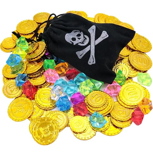 GFTCGK 100 Stück Goldmünzen Piratenschatz , 50 Stücke Goldmünzen und 50 Stücke Edelsteine, Piratenparty Schatzsuche Spielzeug, für Piraten Deko, Schatzkiste Kindergeburtstag GFTCGK 100 Stück Goldmünzen Piratenschatz , 50 Stücke Goldmünzen und 50 Stücke Edelsteine, Piratenparty Schatzsuche Spielzeug, für Piraten Deko, Schatzkiste Kindergeburtstag von GFTCGK