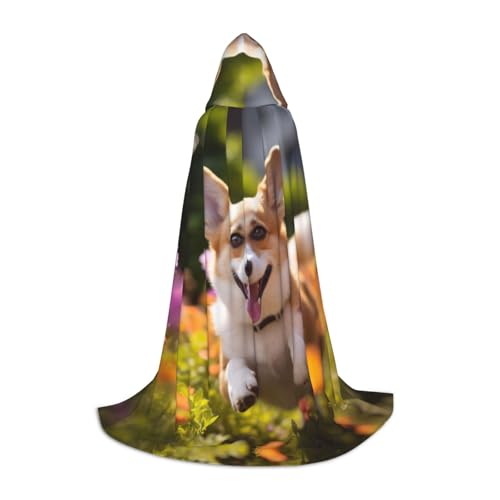 GFXEDSAH Corgi Kapuzenumhang mit Blumenmuster, Frühlingsgarten-Druck, mittelalterlicher Umhang mit bequemer Kapuze, perfekt für Rollenspiele und Partys GFXEDSAH Corgi Kapuzenumhang mit Blumenmuster, Frühlingsgarten-Druck, mittelalterlicher Umhang mit bequemer Kapuze, perfekt für Rollenspiele und Partys von GFXEDSAH