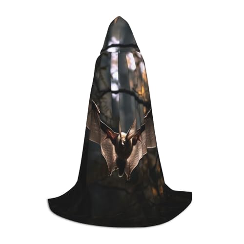 GFXEDSAH Halloween-Umhang mit Fledermäusen, grauer Druck, mittelalterlicher Umhang mit bequemer Kapuze, perfekt für Rollenspiele und Partys von GFXEDSAH