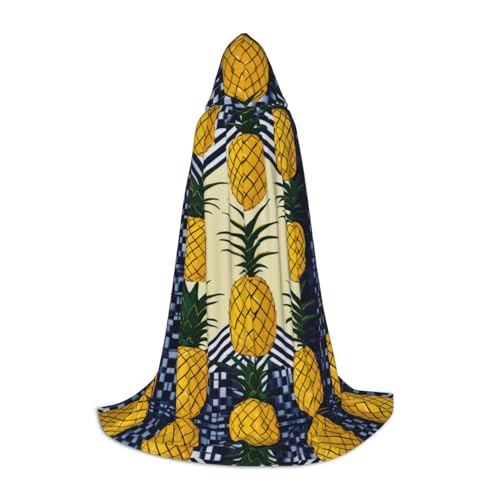 GFXEDSAH Kapuzenumhang mit Ananas-Druck, mittelalterlicher Umhang mit bequemer Kapuze, perfekt für Rollenspiele und Partys von GFXEDSAH