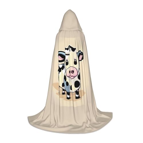 GFXEDSAH Kapuzenumhang mit Cartoon-Milchkuh-Druck, mittelalterlicher Umhang mit bequemer Kapuze, perfekt für Rollenspiele und Partys GFXEDSAH Kapuzenumhang mit Cartoon-Milchkuh-Druck, mittelalterlicher Umhang mit bequemer Kapuze, perfekt für Rollenspiele und Partys von GFXEDSAH