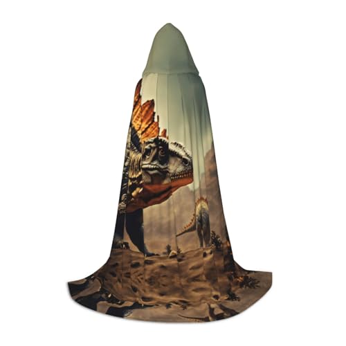 GFXEDSAH Kapuzenumhang mit Dinosaurier-Druck, mittelalterlicher Umhang mit bequemer Kapuze, perfekt für Rollenspiele und Partys von GFXEDSAH