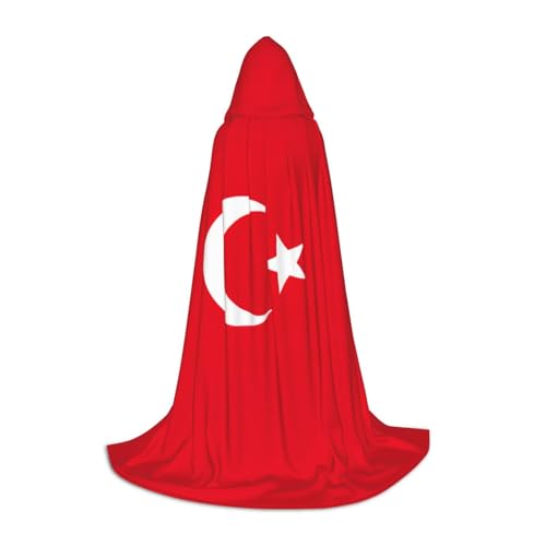 GFXEDSAH Kapuzenumhang mit Flagge der Türkei, mittelalterlicher Umhang mit bequemer Kapuze, perfekt für Rollenspiele und Partys von GFXEDSAH